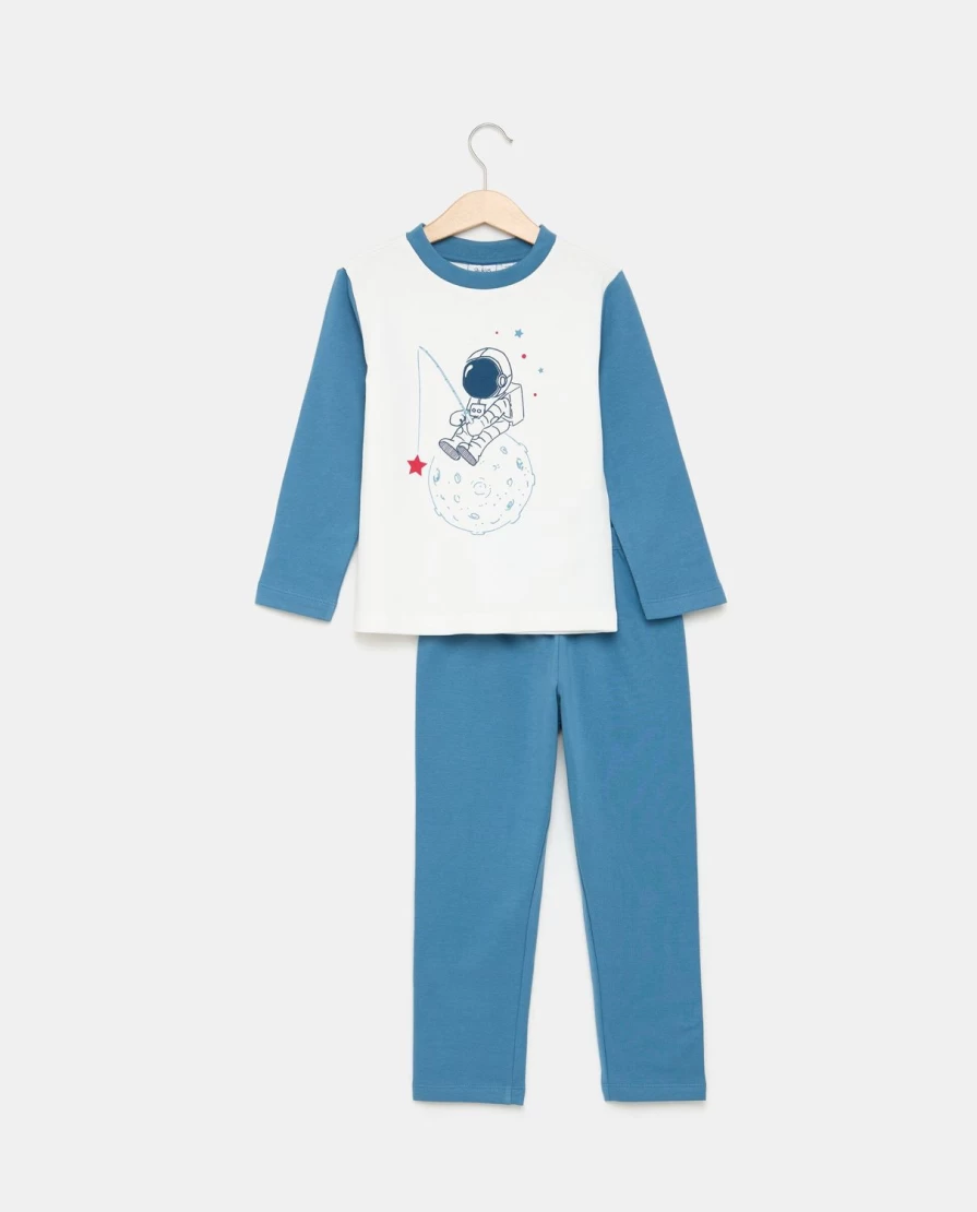 Blukids Boys' Long Pure Cotton Fleece Pajamas - Soft & Comfortable Kids Sleepwear