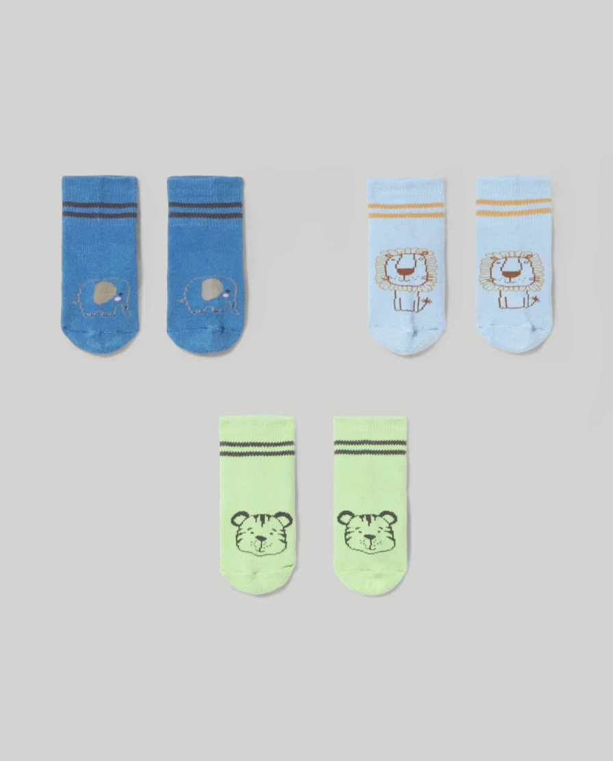 Blukids Non-Slip Baby Socks for Newborns - Pack of 3, Anti-Skid Infant Socks