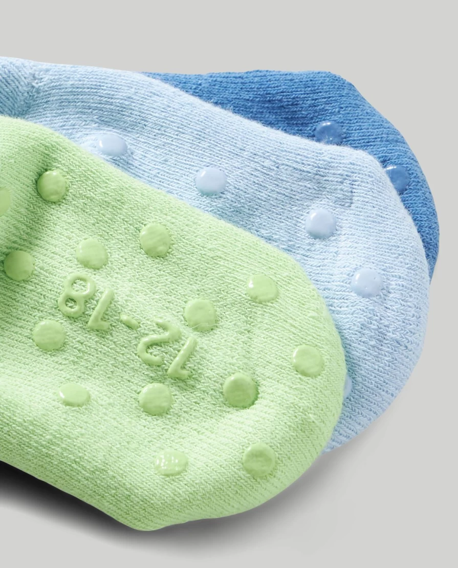 Blukids Non-Slip Baby Socks for Newborns - Pack of 3, Anti-Skid Infant Socks