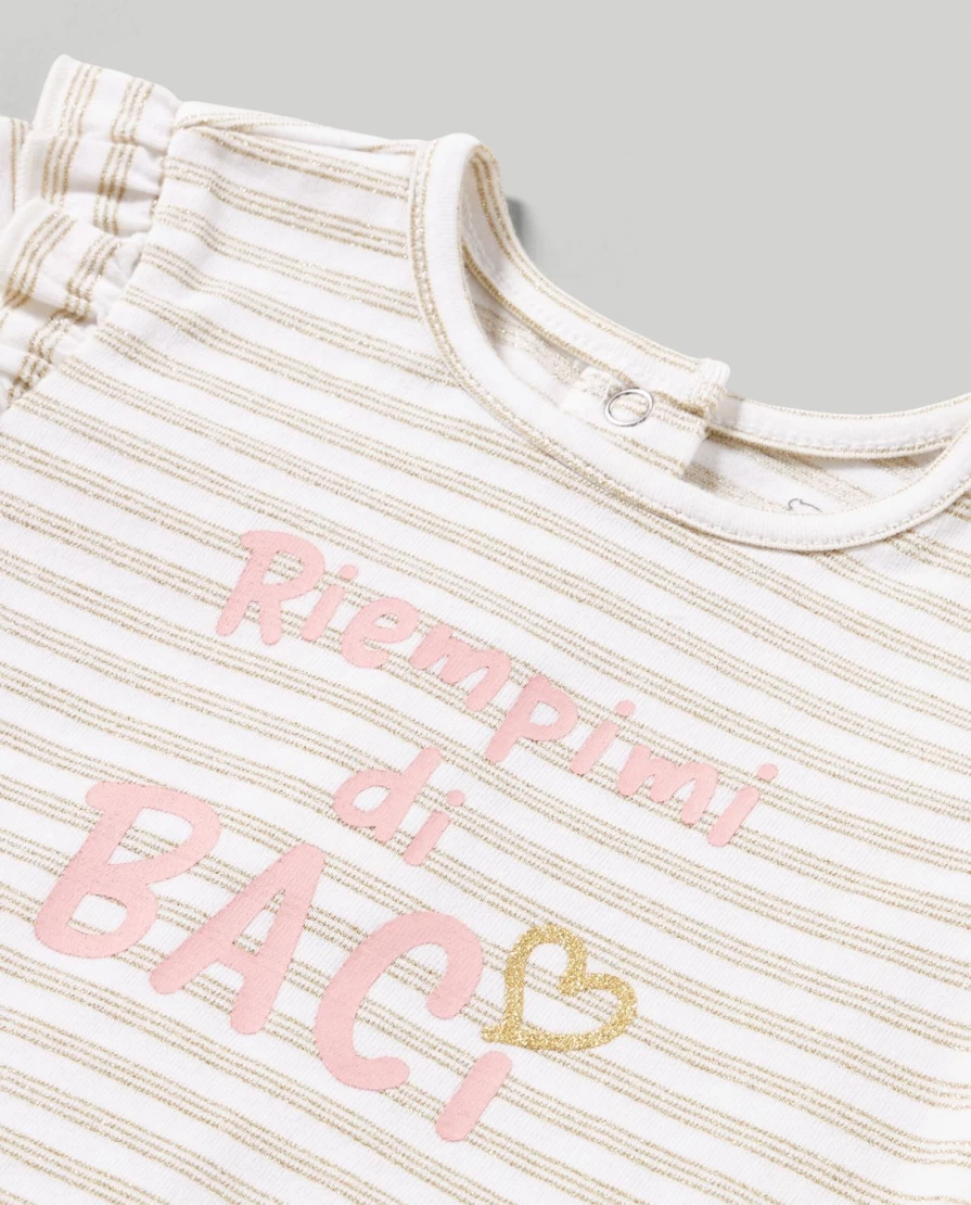 Blukids Newborn Girls Lurex Striped Cotton Stretch T-Shirt
