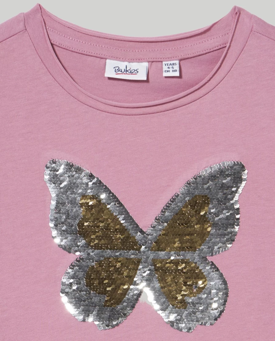 Blukids Girls' Sparkling Sequins Pure Cotton T-Shirt for Children