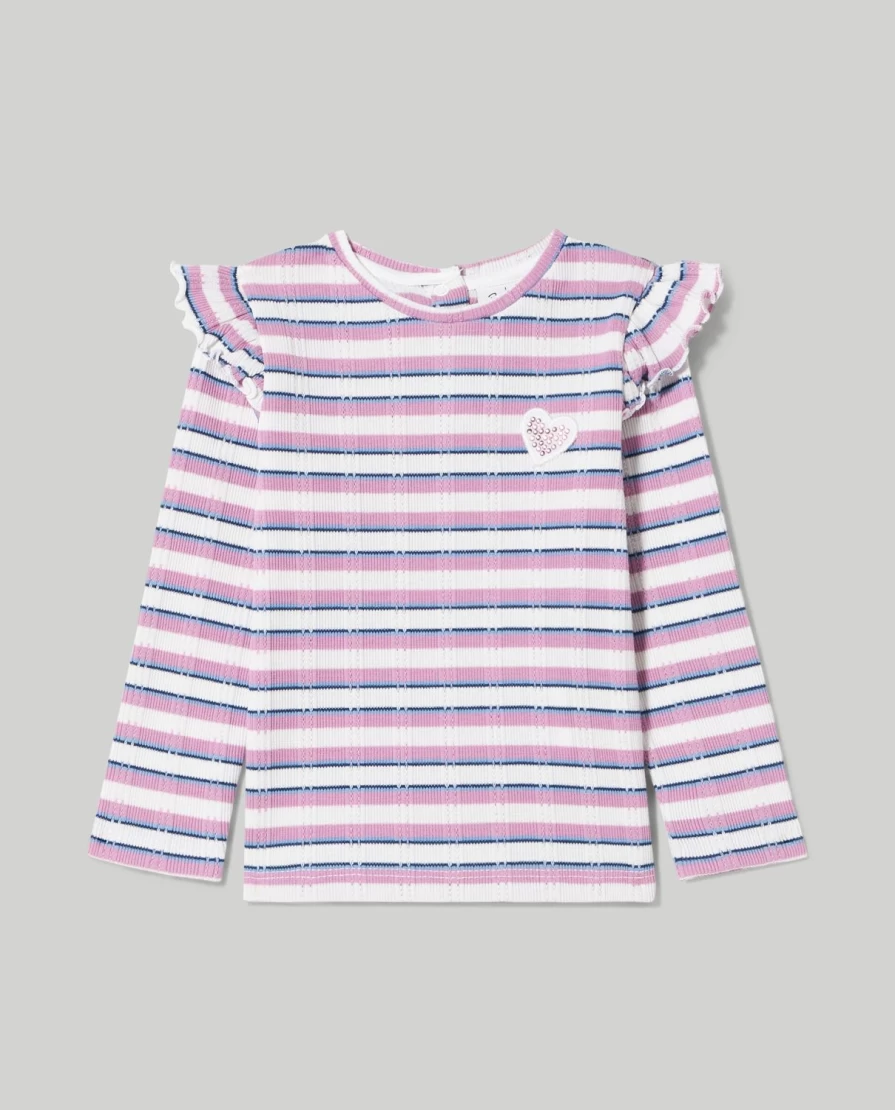 Blukids Newborn Baby Girls Long Ribbed T-Shirt with Ruched Details