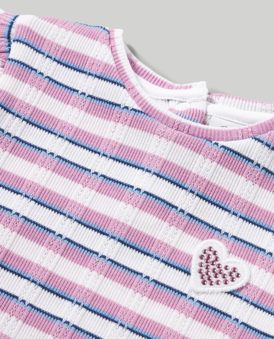 Blukids Newborn Baby Girls Long Ribbed T-Shirt with Ruched Details