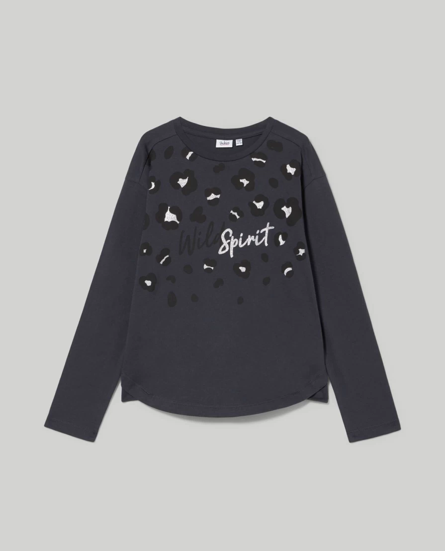 Blukids Youth Long Sleeve Glitter Print T-Shirt for Girls