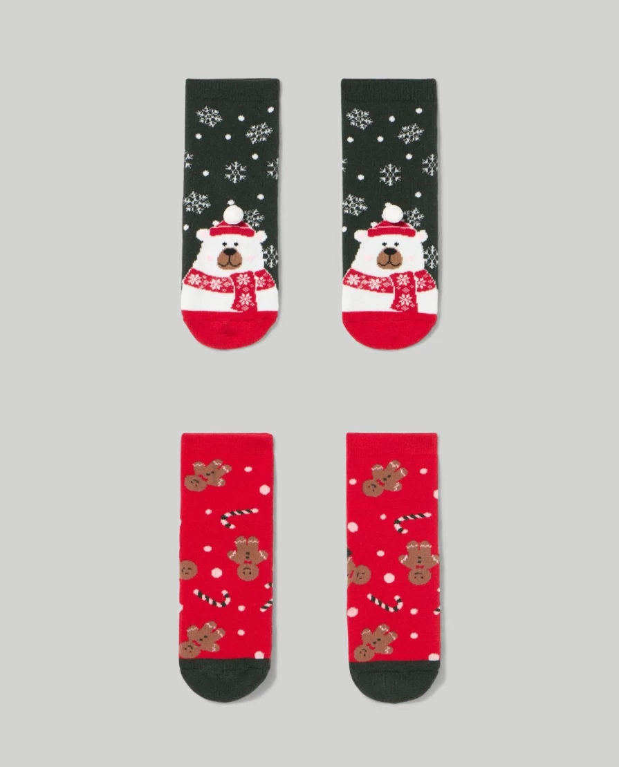 Blukids Pack of 2 Kids' Non-Slip Holiday Socks for Boys and Girls - Festive Christmas Grip Socks for Children