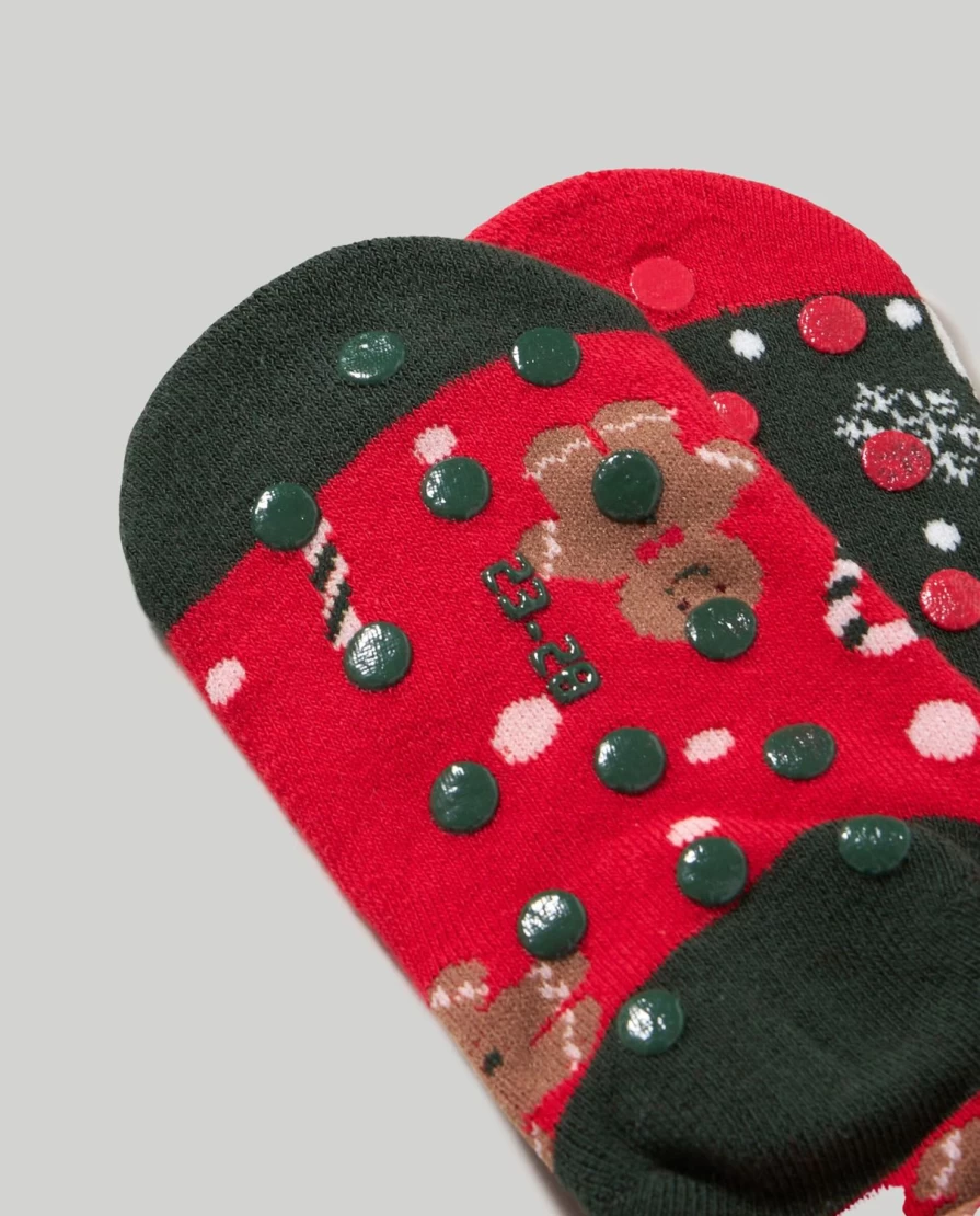 Blukids Pack of 2 Kids' Non-Slip Holiday Socks for Boys and Girls - Festive Christmas Grip Socks for Children