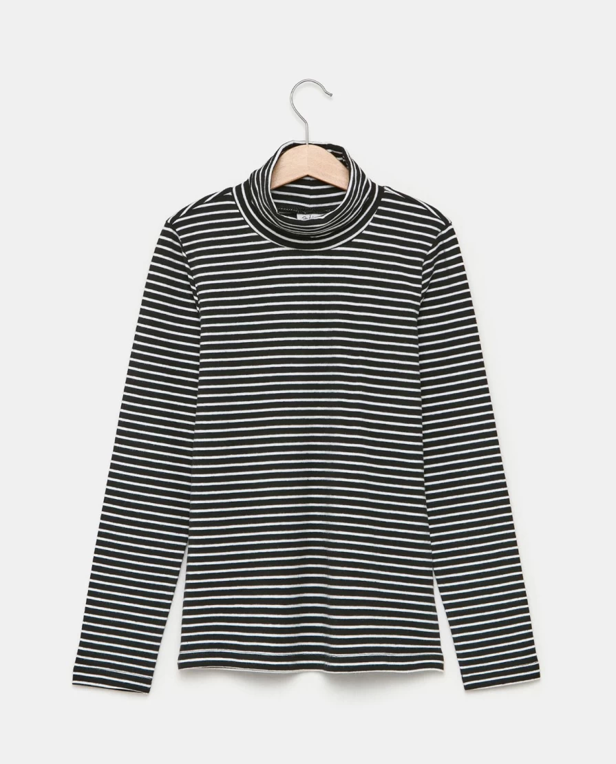 "Blukids Youth Striped Stretch Cotton Turtleneck Top for Girls"
