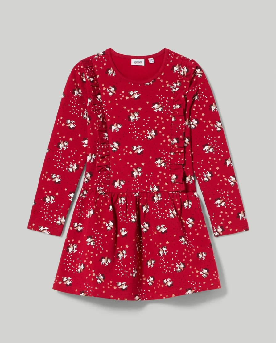 Blukids Girls' Stretch Fleece Ruched Dress - Soft & Comfortable Kids' Winter Dress