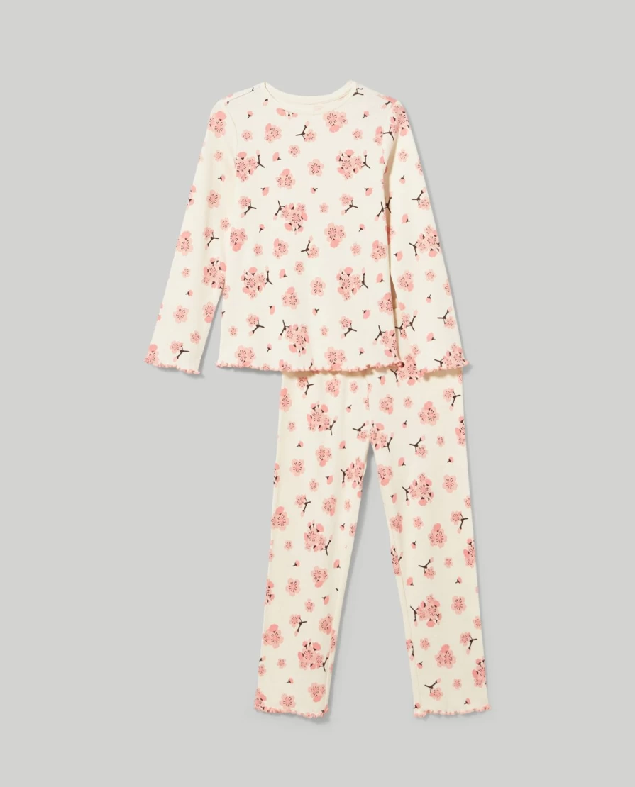 Blukids Girls Long Ribbed Pajama Set - Soft & Comfortable Kids Sleepwear