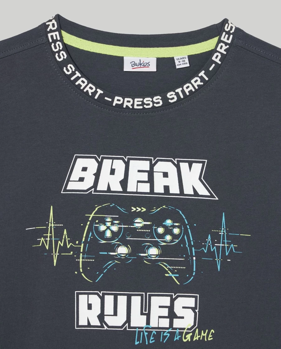 Blukids Youth Pure Cotton T-Shirt with Fun Boy Prints - Soft & Comfortable Kids Tee