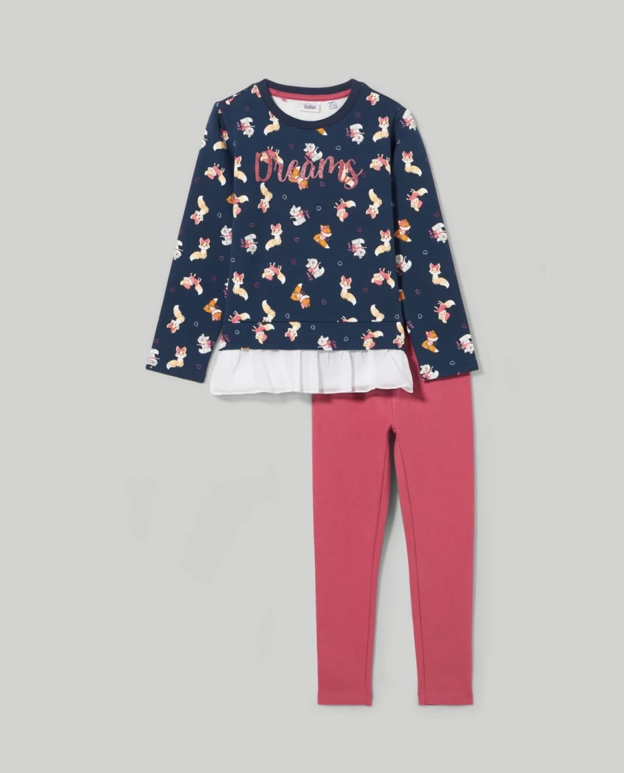 "Blukids Girls' Ruffle Trim Stretch Sweatshirt & Jogger Set - Comfortable Kids' Jogging Outfit"