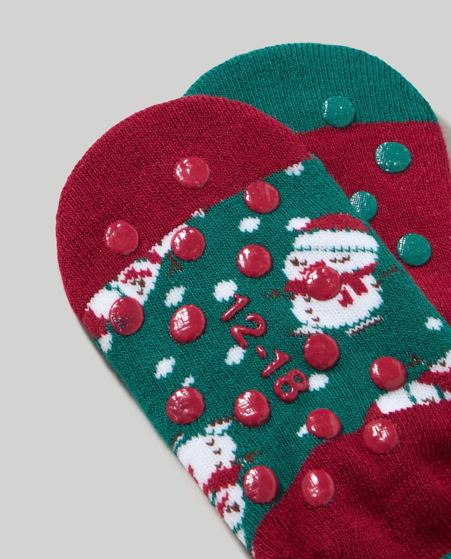 Blukids Non-Slip Christmas Socks for Newborns - Pack of 2 Cozy Holiday Infant Socks