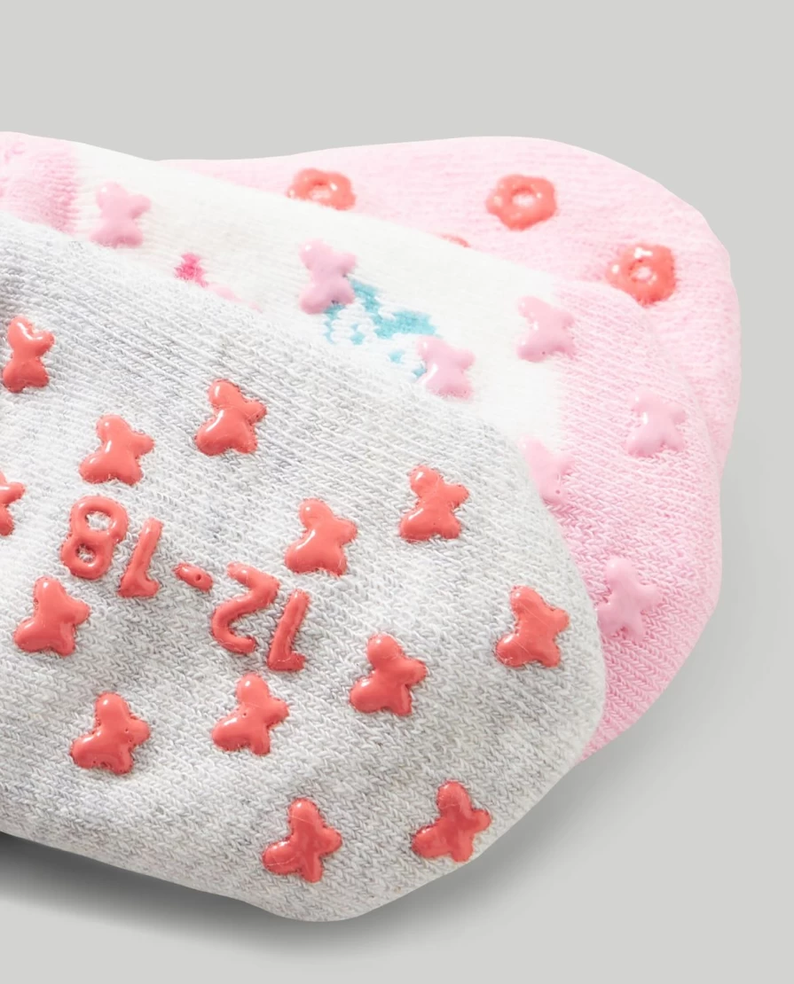 Blukids Pack Of 3 Non-Slip Baby Socks For Newborns - Soft Anti-Slip Infant Socks