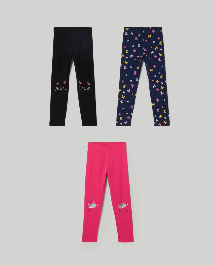 Blukids Girls' Cotton Stretch Leggings - Pack of 3 | Comfortable Kids' Leggings