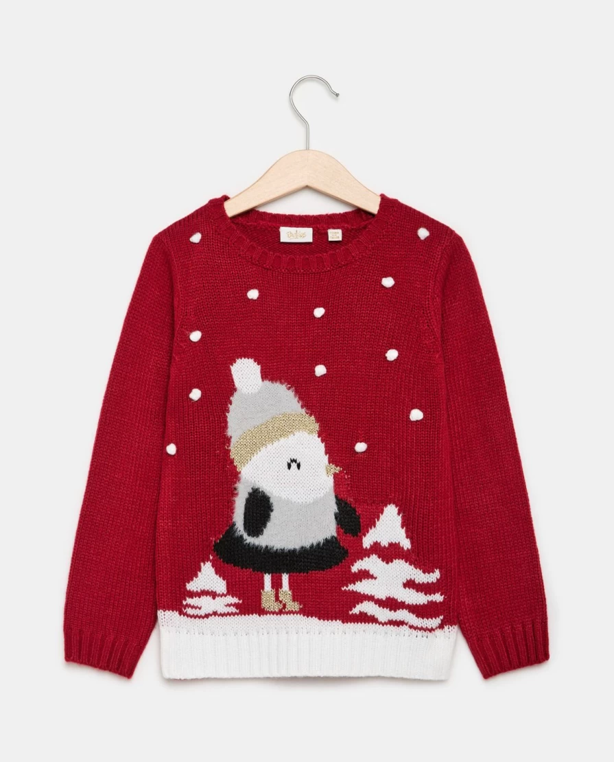 Blukids Girls' Jacquard Sweater with Playful Pompoms and Shimmering Lurex Details