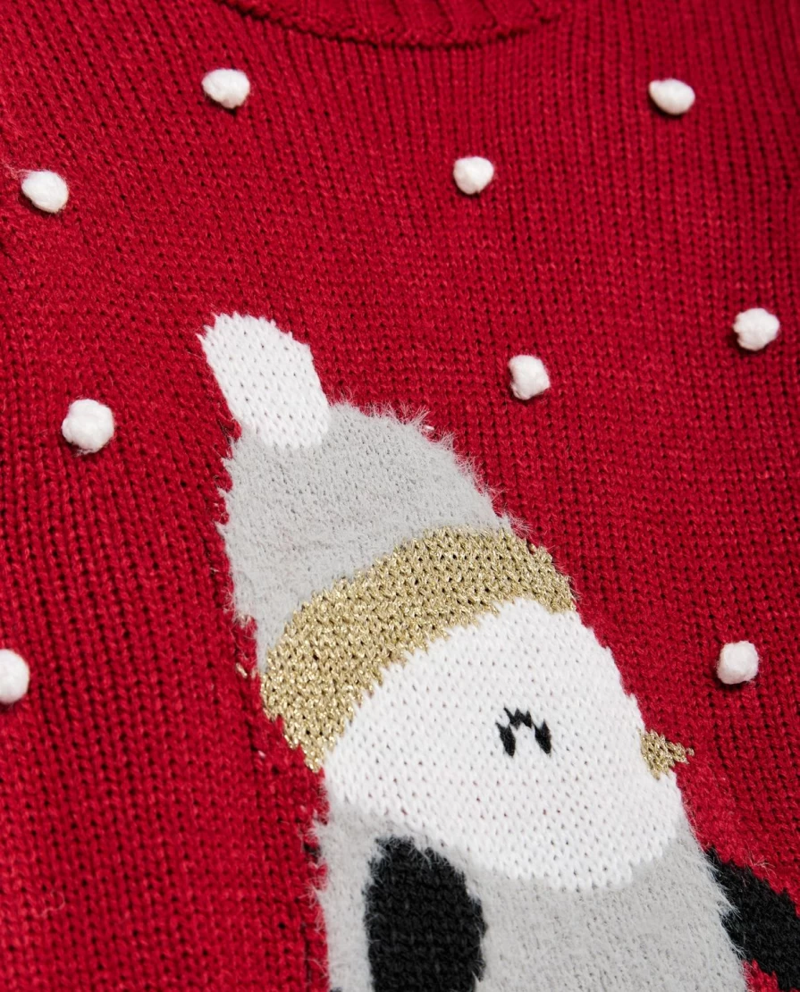 Blukids Girls' Jacquard Sweater with Playful Pompoms and Shimmering Lurex Details
