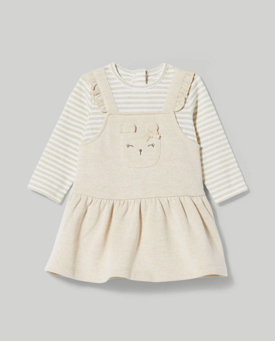 Blukids Newborn Cotton Fleece Dungaree Dress - Soft Baby Girl & Boy Jumpsuit Romper