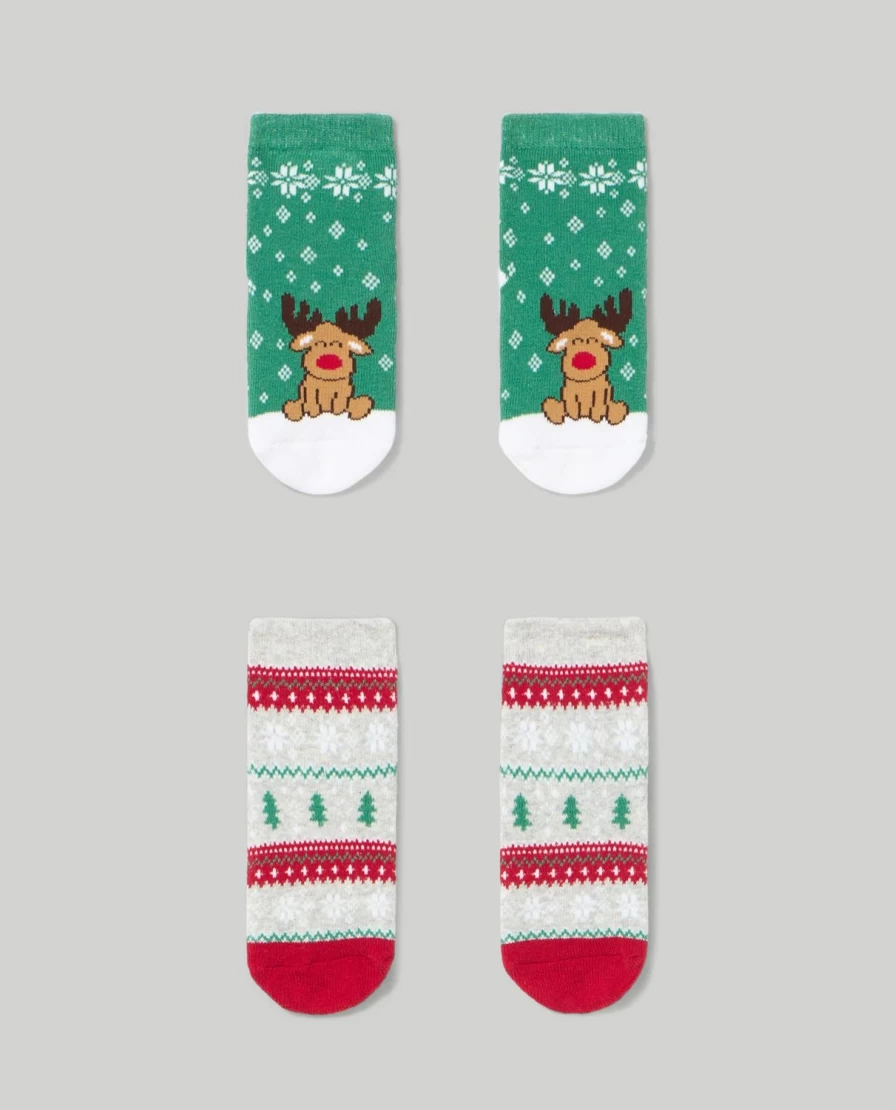 Blukids Non-Slip Christmas Socks for Newborns - Pack of 2 Cozy Holiday Infant Footwear