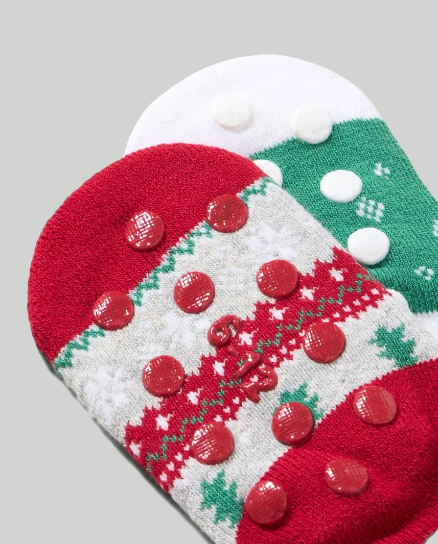 Blukids Non-Slip Christmas Socks for Newborns - Pack of 2 Cozy Holiday Infant Footwear