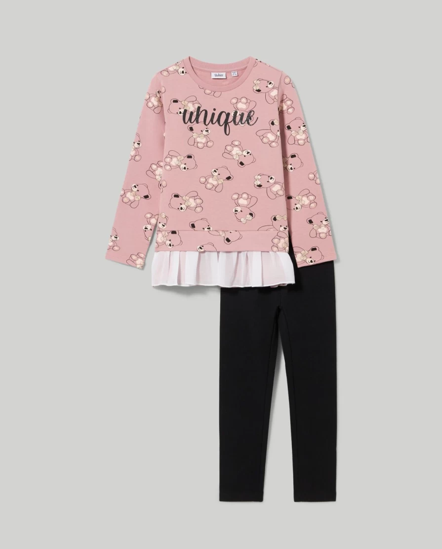 "Blukids Girls' Ruffle Trim Stretch Jogging Set - Comfortable Sweatshirt & Pants Outfit"