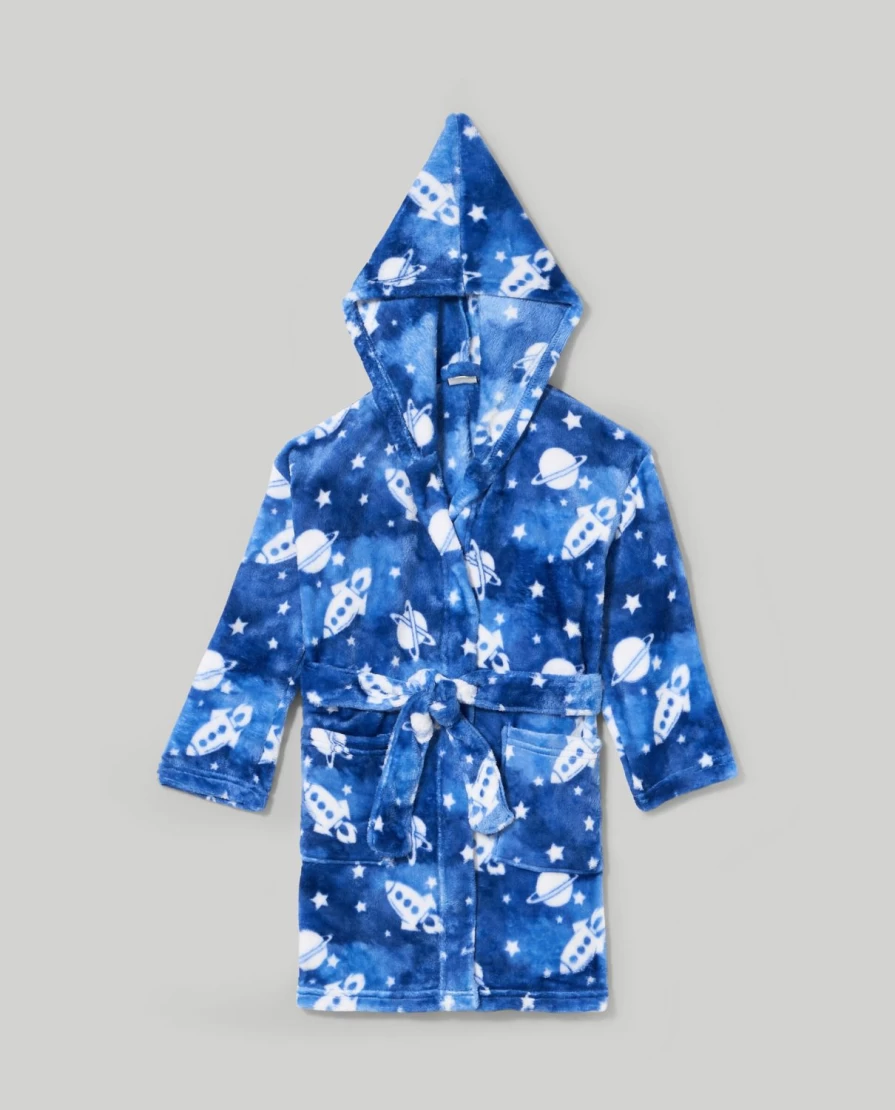 Blukids Kids Coral Fleece Hooded Bathrobe - Soft Warm Children's Dressing Gown