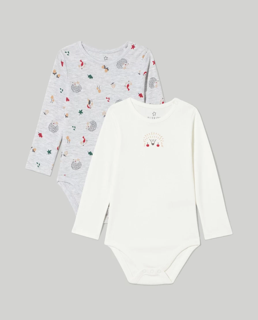Blukids 2-Pack 100% Cotton Long-Sleeve Bodysuits for Newborns - Soft Baby Onesies