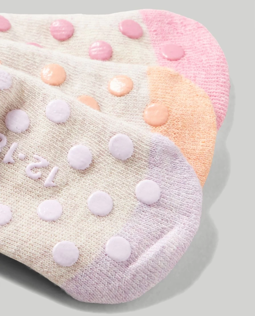 Blukids Pack of 3 Non-Slip Baby Socks for Newborns - Soft Anti-Skid Infant Socks
