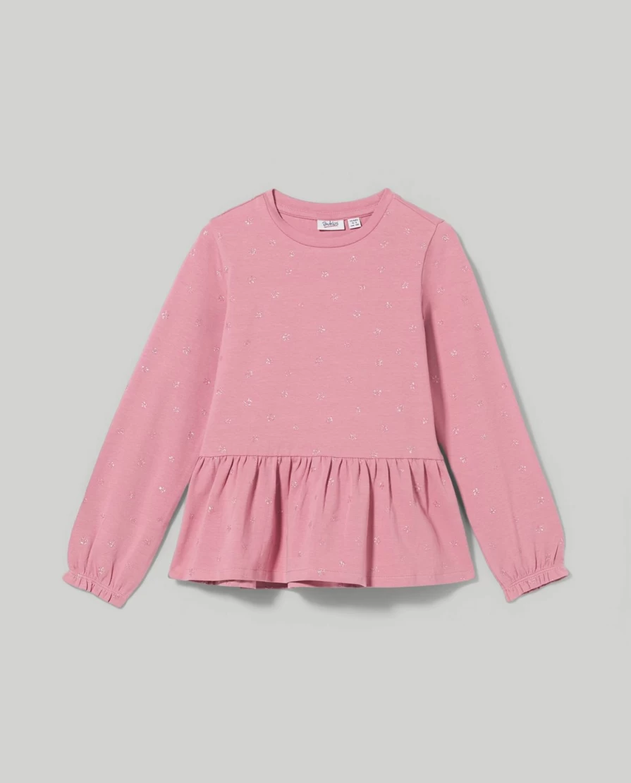 "Blukids Girls' Stretch Cotton T-Shirt with Ruffle Detail – Comfortable & Stylish Kids Top"