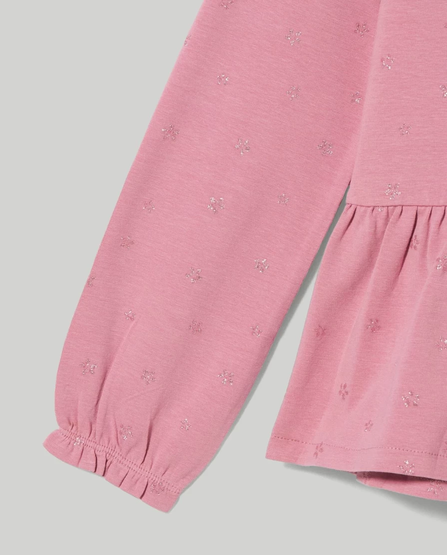 "Blukids Girls' Stretch Cotton T-Shirt with Ruffle Detail – Comfortable & Stylish Kids Top"