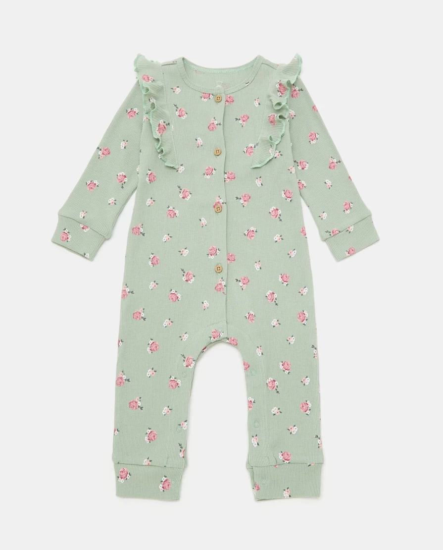 Blukids Newborn Pure Cotton Ribbed Romper with Ruffles - Soft Baby Onesie for Unisex Infants