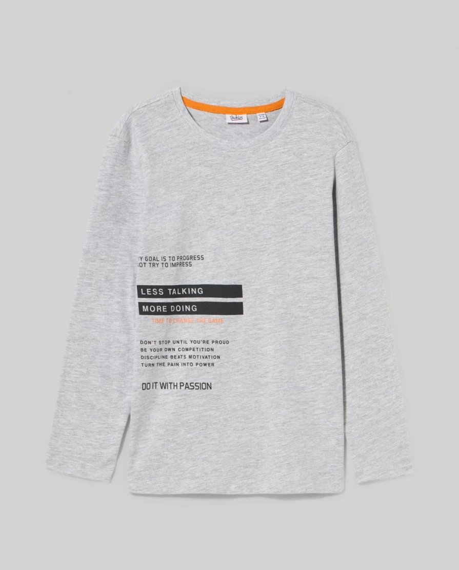 Blukids Youth Boys' Melange Cotton Long Sleeve T-Shirt - Soft Casual Comfortable Top