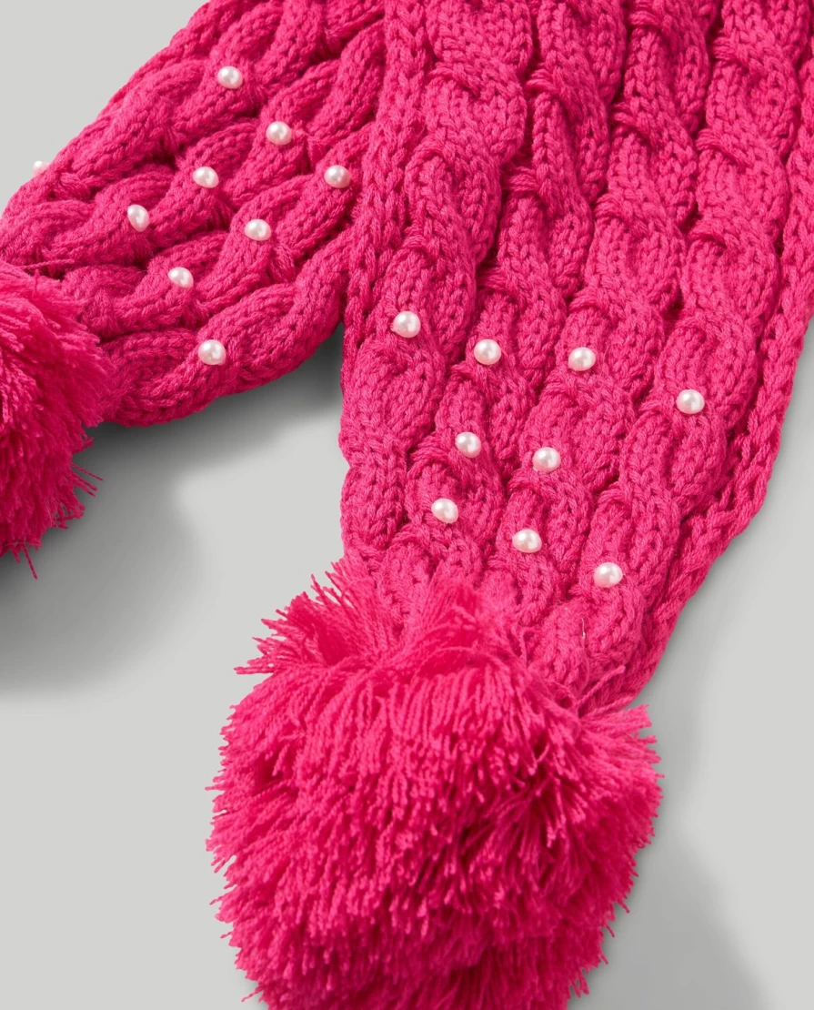 Blukids Children's Tricot Scarf with Cable Knit and Pearl Accents for Girls & Boys