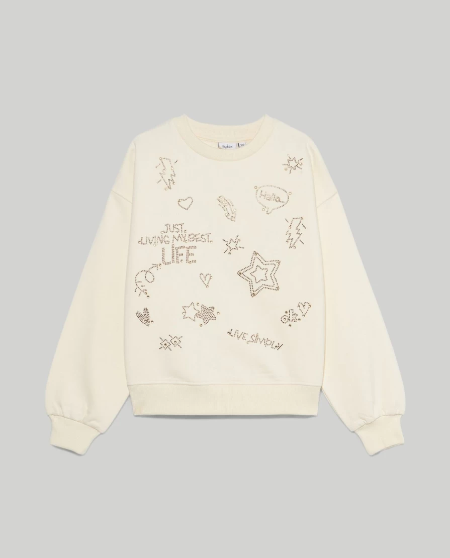 Blukids Youth Studded Brushed Cotton Crewneck Sweatshirt for Girls