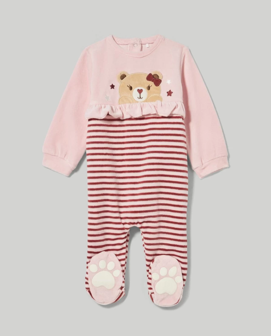 Blukids Velor Romper With Ruffles - Soft Newborn Baby Jumpsuit for Boys & Girls