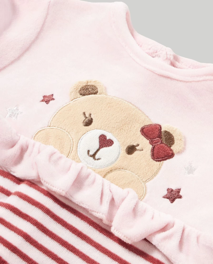 Blukids Velor Romper With Ruffles - Soft Newborn Baby Jumpsuit for Boys & Girls