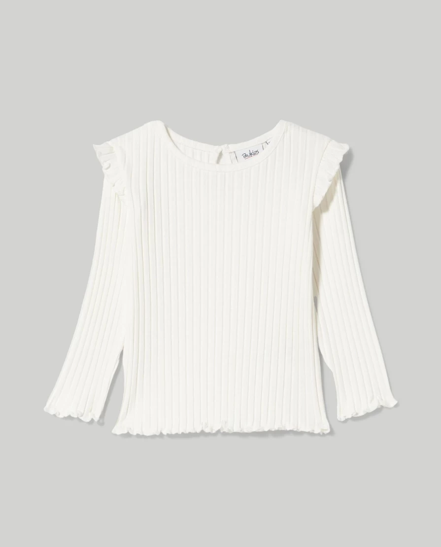 Blukids Newborn Ribbed Ruffle Detail Baby Girl T-Shirt