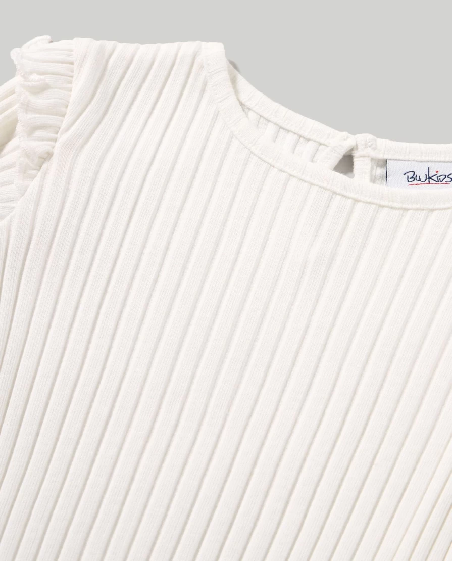 Blukids Newborn Ribbed Ruffle Detail Baby Girl T-Shirt
