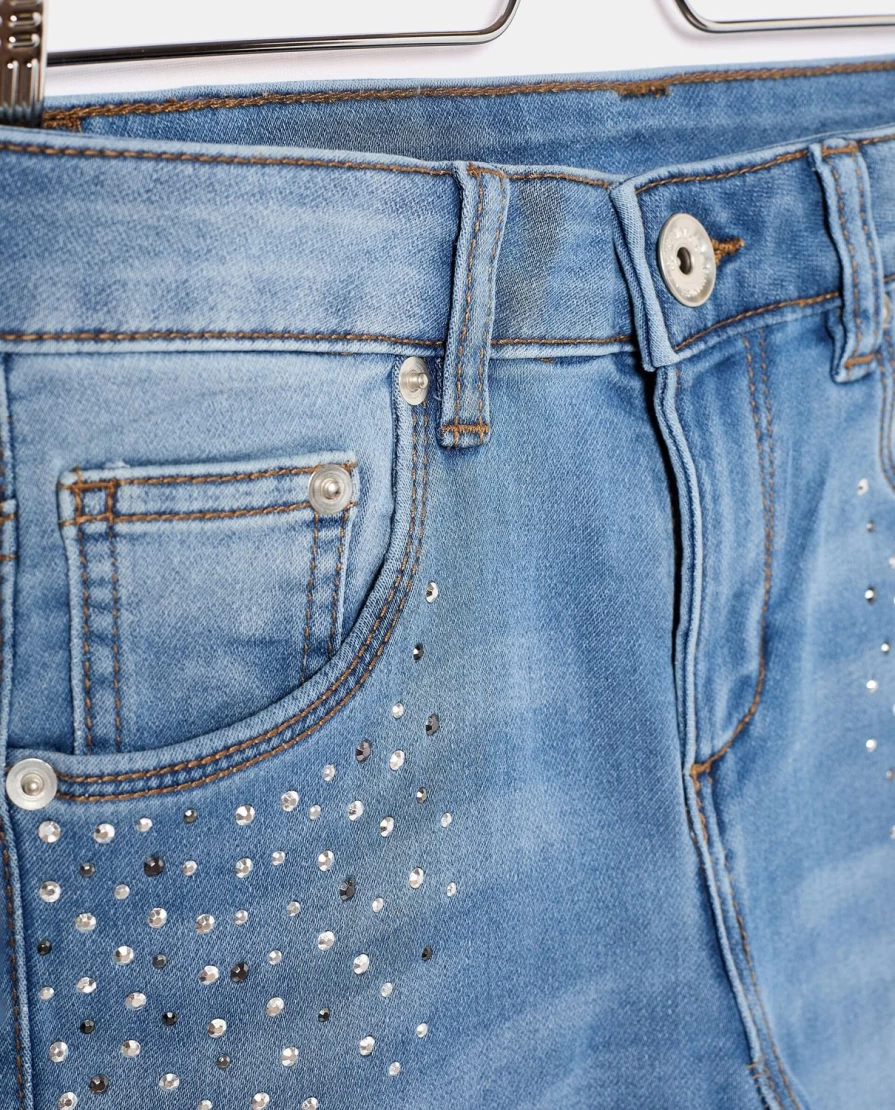 "Blukids Youth Rhinestone Embellished Skinny Jeans - Cotton Blend Stretch Denim for Girls"