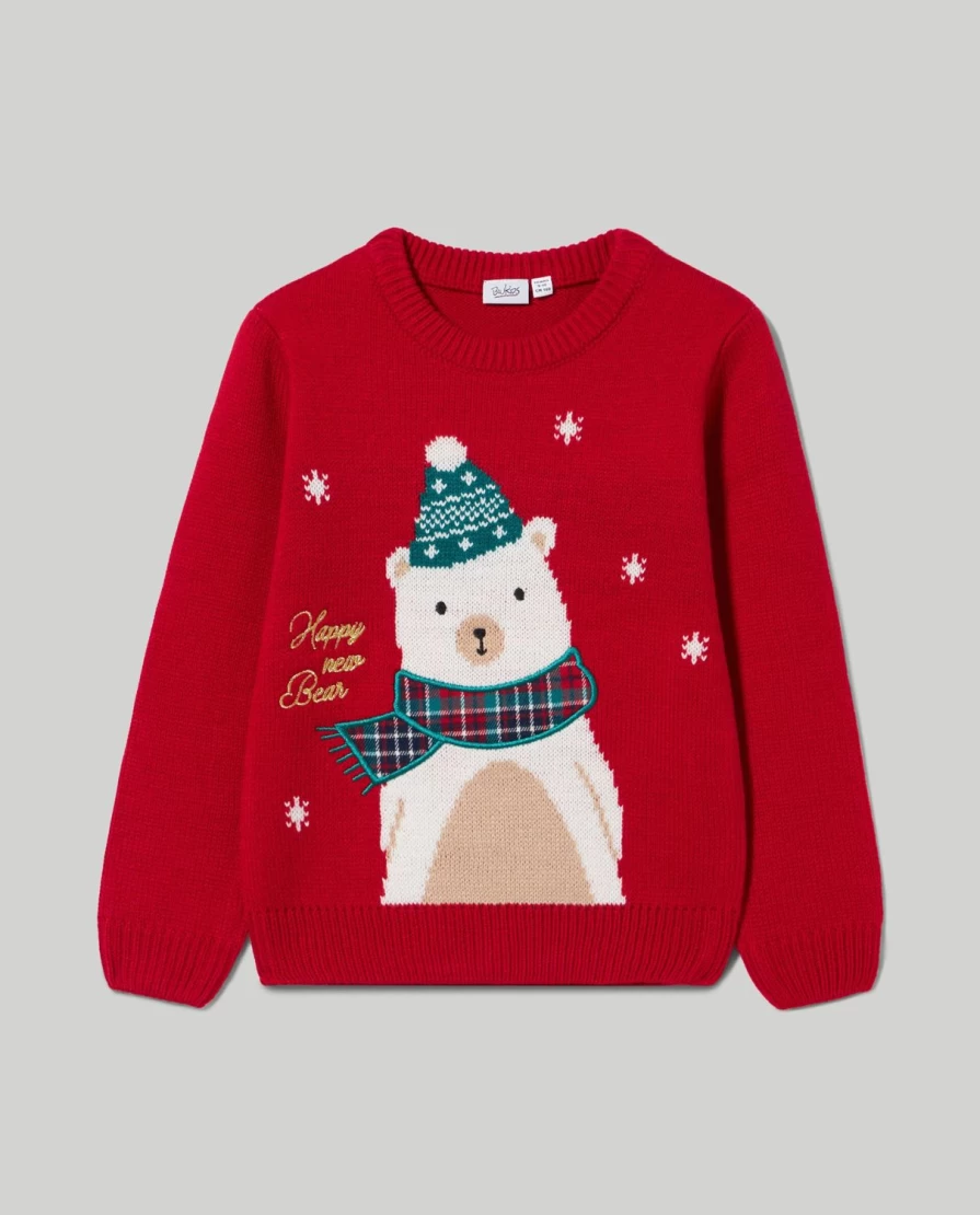 Blukids Youth Jacquard Sweater with Lurex Thread Embroidery for Girls