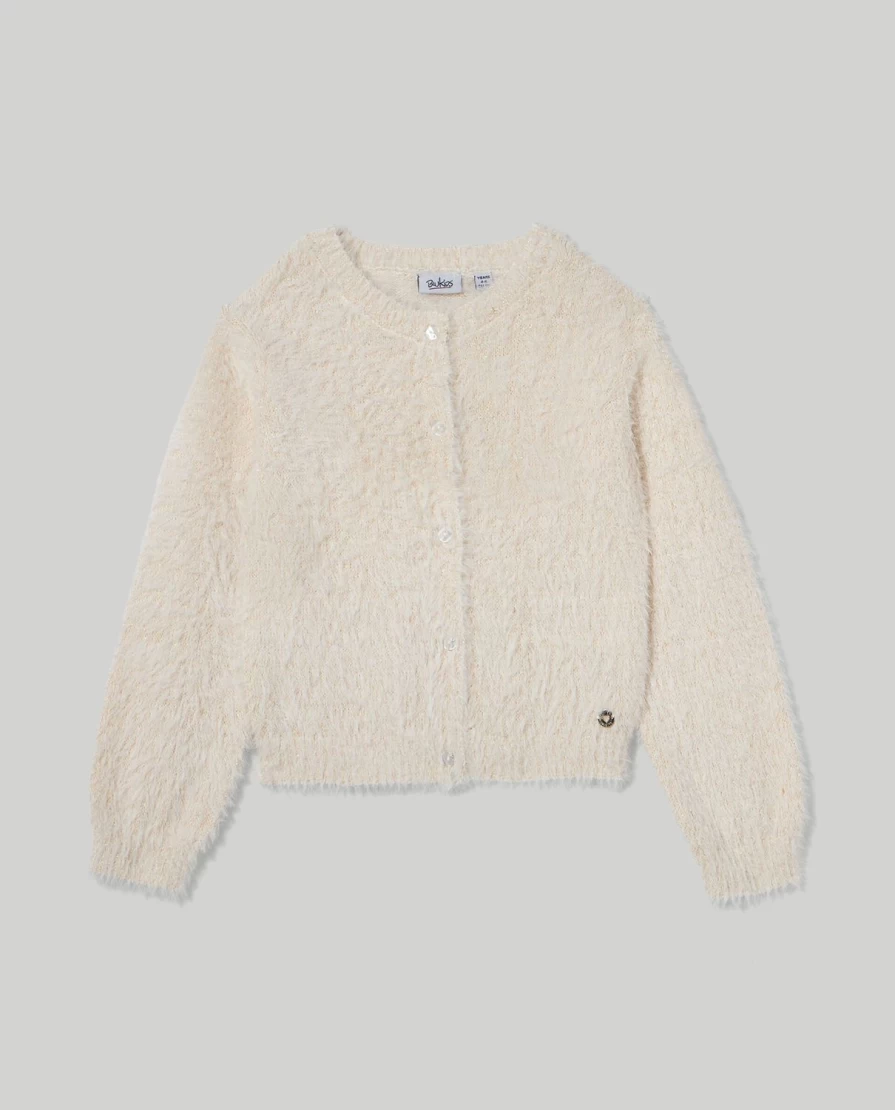 Blukids Girls' Fur Effect Yarn Cardigan - Soft Cozy Kids Sweater