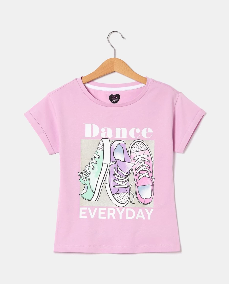 "Blukids Youth Stretch Cotton Crew Neck Print T-Shirt for Girls"