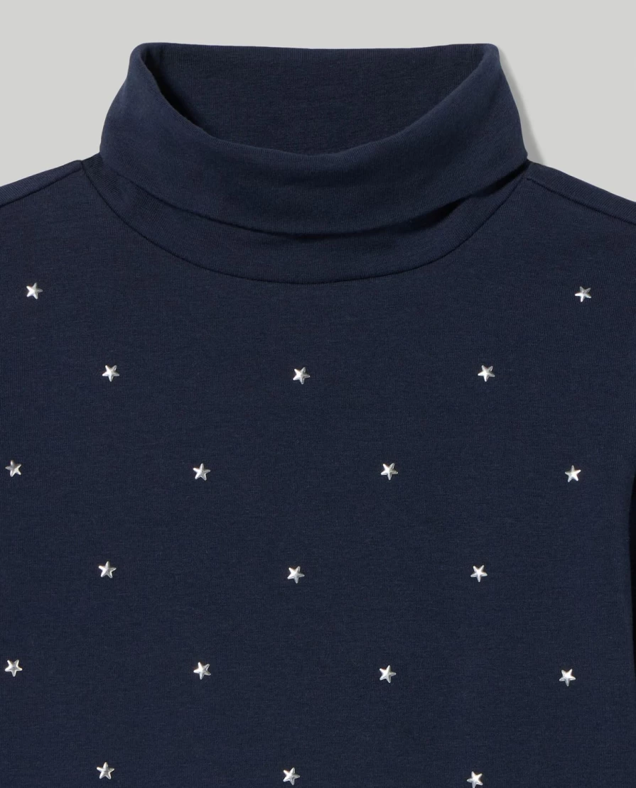 Blukids Girls' Cotton Studded Turtleneck Top for Children