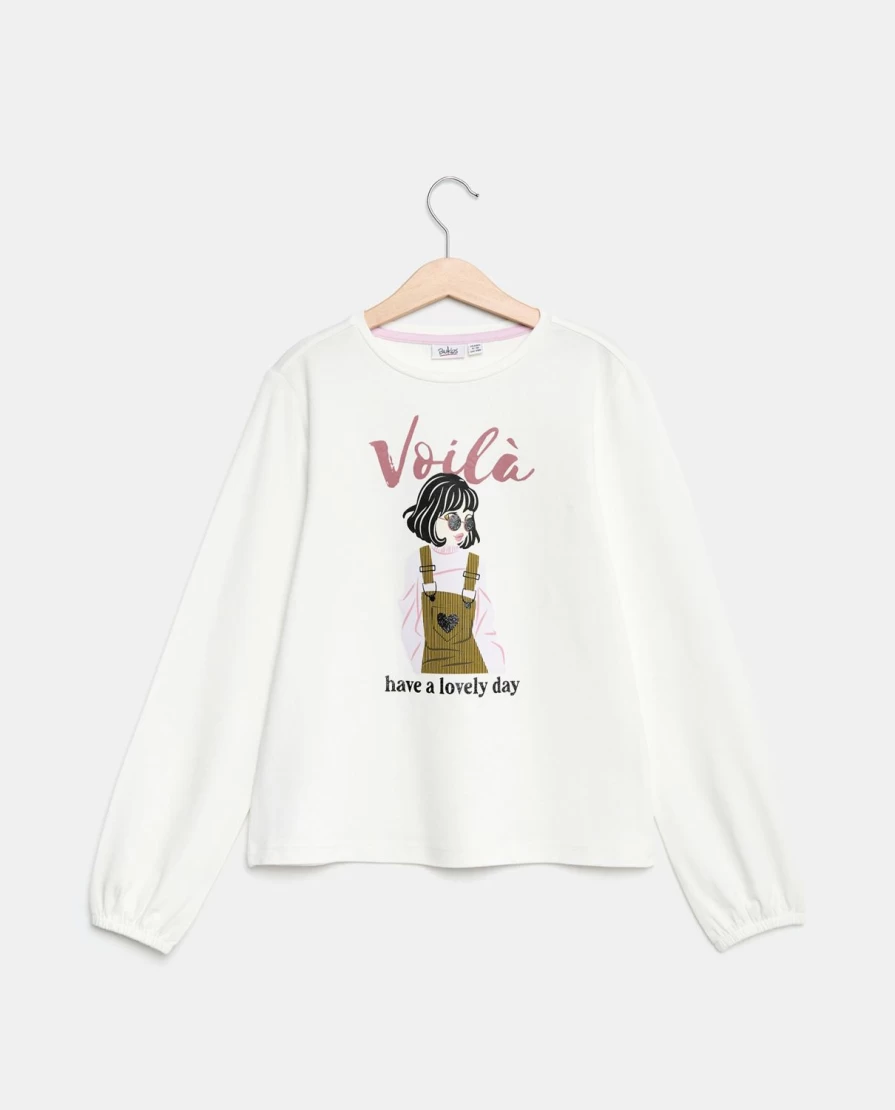 Blukids Youth Girls' Stretch Cotton Glitter Print T-Shirt - Sparkly Comfort Tee for Kids