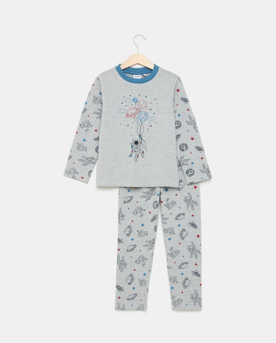 Blukids Kids' Printed Long Cotton Fleece Pajamas - Soft & Cozy Sleepwear for Children