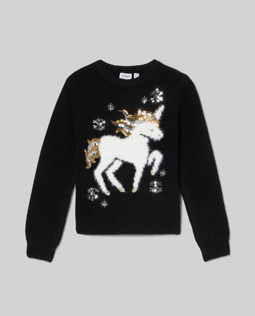 Blukids Girls' Jacquard Sweater with Lurex Thread - Stylish Children's Knitwear
