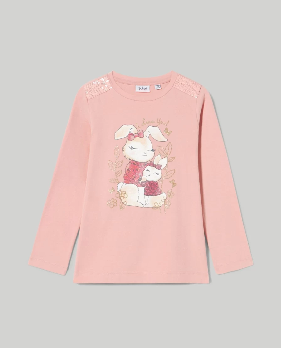 Blukids Girls' Sparkly Long Sleeve T-Shirt with Glitter & Sequins for Children