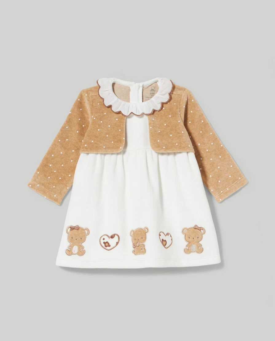 Blukids Newborn Baby Girls Chenille Dress with Attached Fake Cardigan - Soft & Stylish Outfit