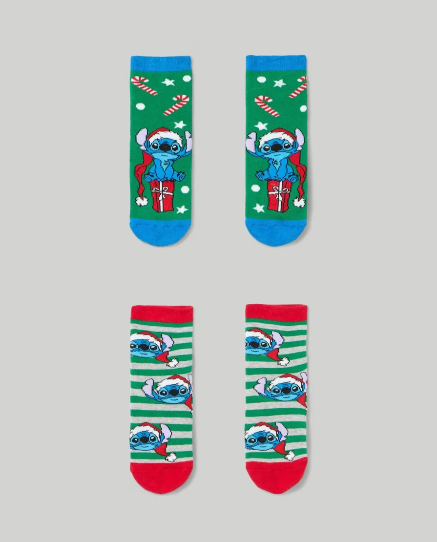 "Blukids Lilo & Stitch Kids' Christmas Socks - Pack of 2 Non-Slip Short Socks for Children"
