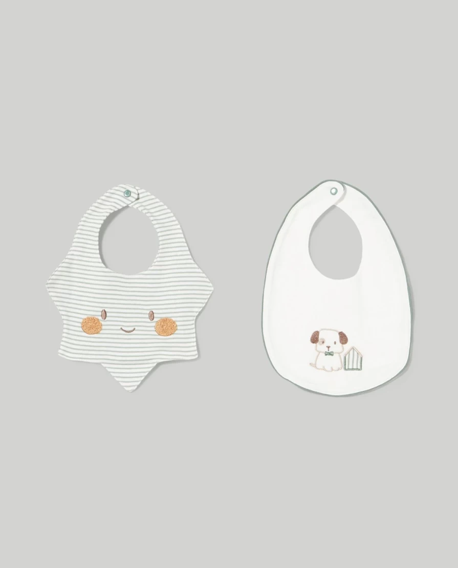 Blukids Pack Of 2 Embroidered Cotton Bibs For Babies - Soft And Absorbent Newborn Bib Set