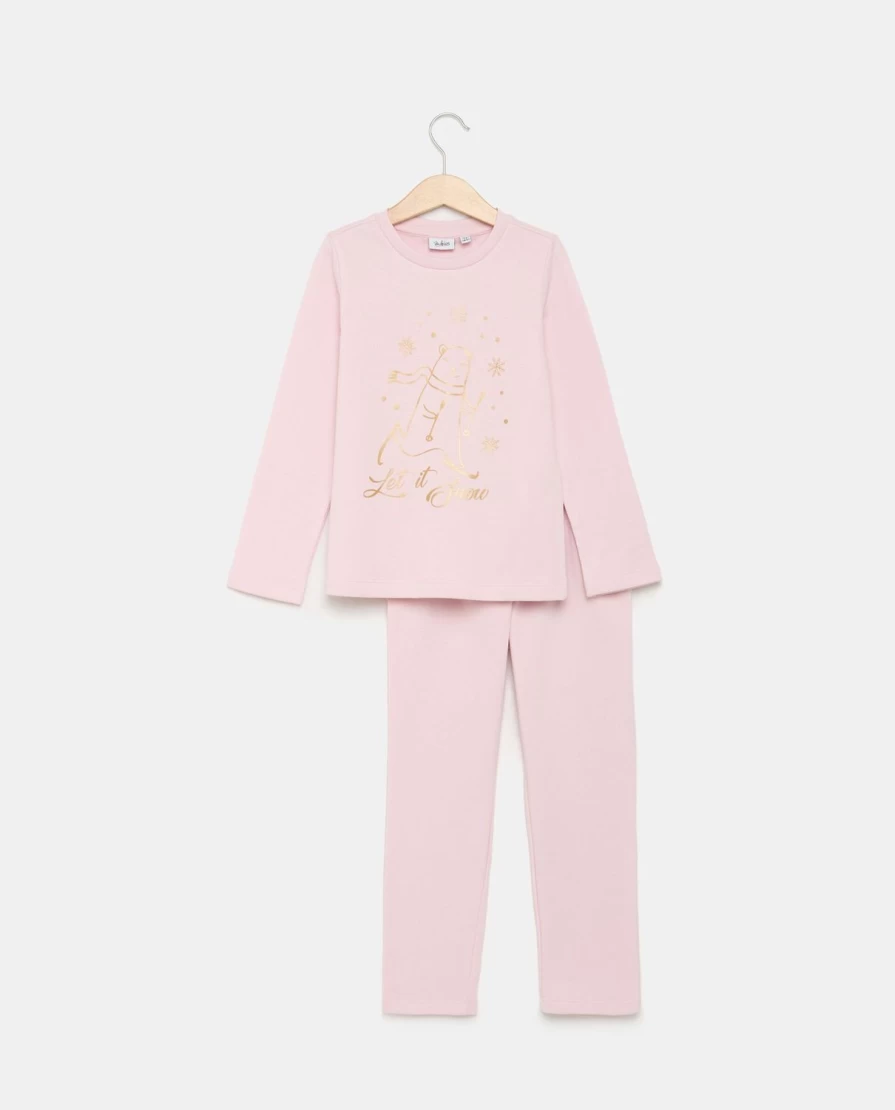 Blukids Girls' Pure Cotton Fleece Pajamas with Fun Foil Print - Cozy Kids Sleepwear